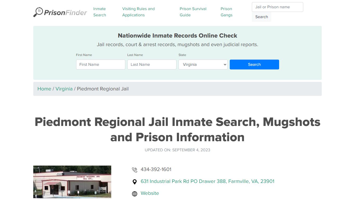 Piedmont Regional Jail Inmate Search, Mugshots and Prison Information