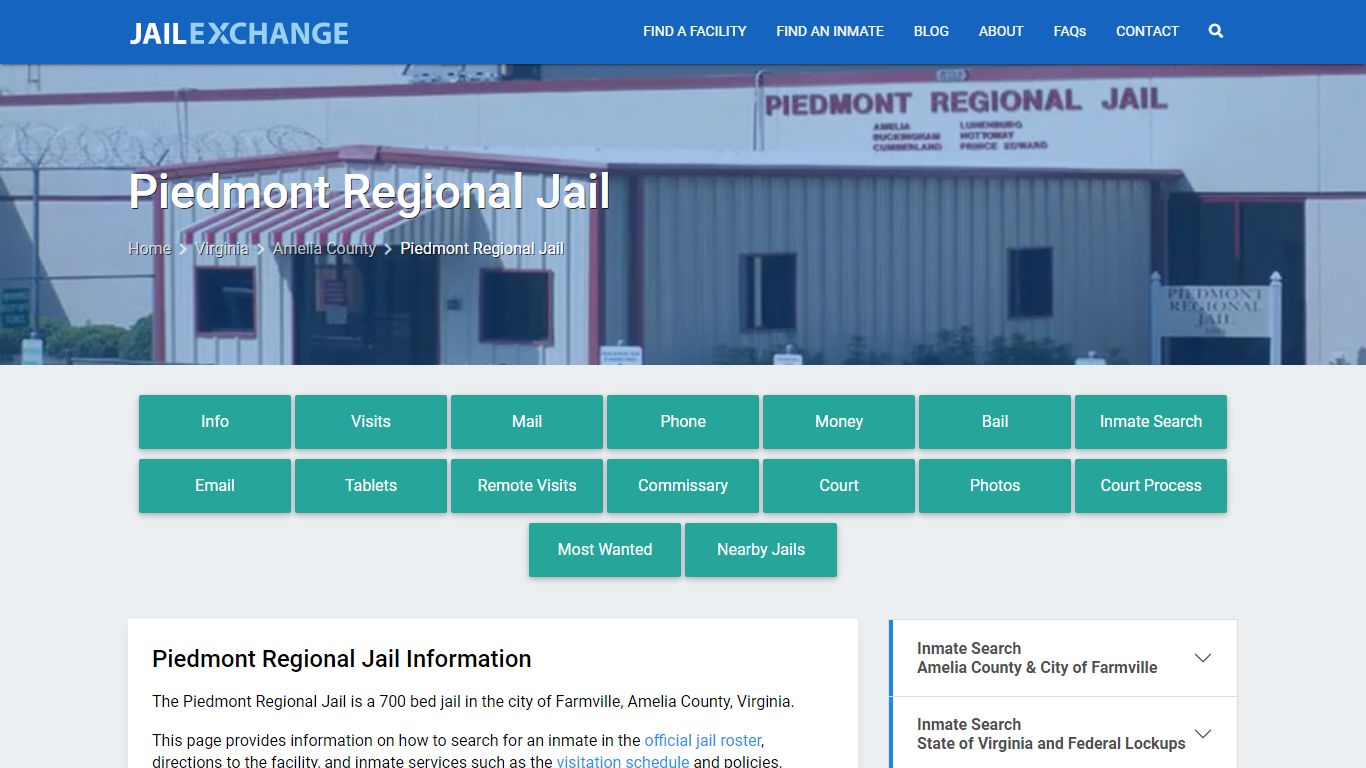 Piedmont Regional Jail, VA Inmate Search, Information